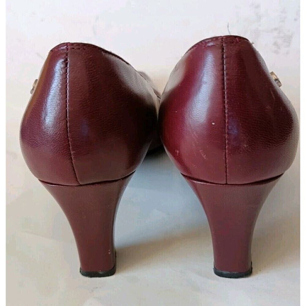 Etienne Aigner Pumps Size 8.5 Holbrook Burgundy Red Leather High Heels Block - Picture 7 of 12